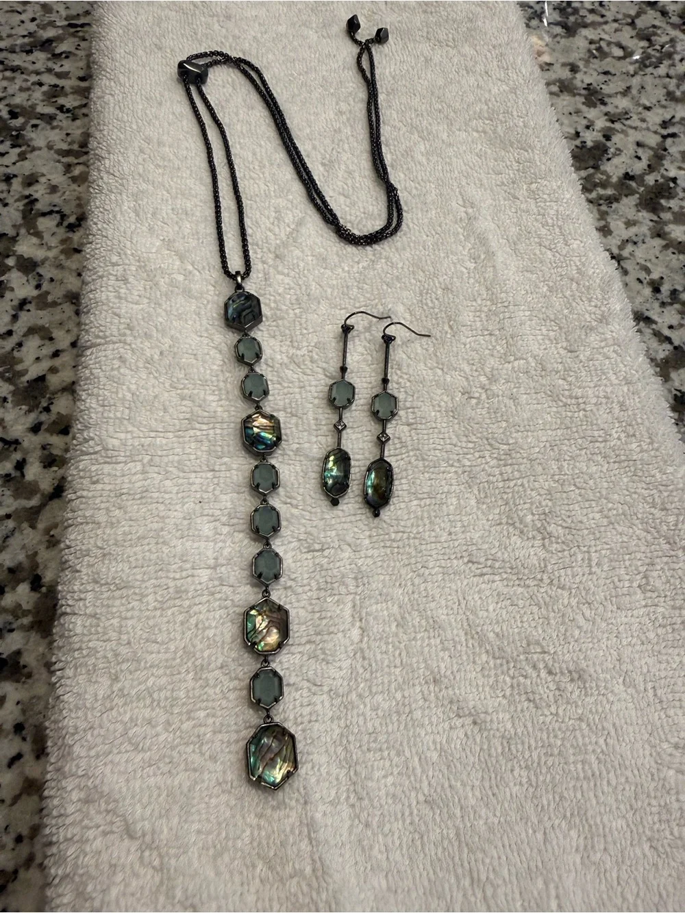 Kendra Scott DarreIl Adjustable Y Necklace & Drop Earrings in Gunmetal Dichroic